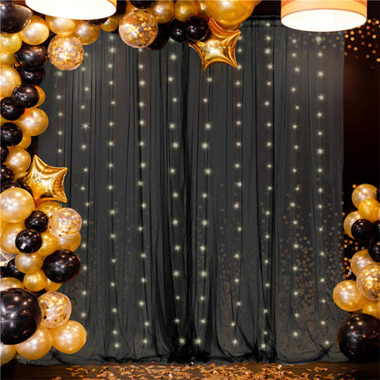 Bulk 2 PCS Tulle Sheer Backdrop Curtain Drapes with Led Light for Wedding Arch Baby Shower Birthday Party Decoration Wholesale