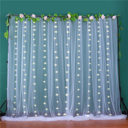 Bulk 2 PCS Tulle Sheer Backdrop Curtain Drapes with Led Light for Wedding Arch Baby Shower Birthday Party Decoration Wholesale