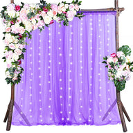 Bulk 2 PCS Tulle Sheer Backdrop Curtain Drapes with Led Light for Wedding Arch Baby Shower Birthday Party Decoration Wholesale