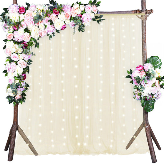 Bulk 2 PCS Tulle Sheer Backdrop Curtain Drapes with Led Light for Wedding Arch Baby Shower Birthday Party Decoration Wholesale