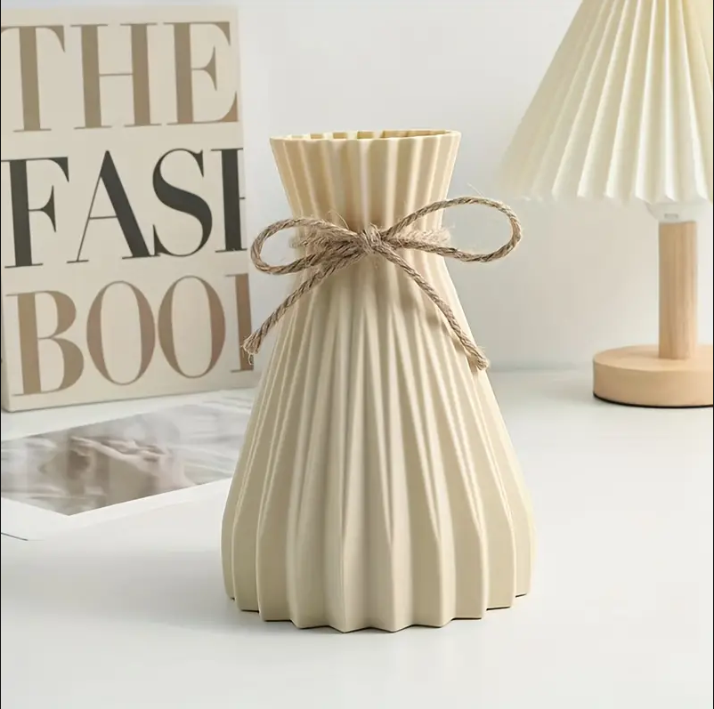 Bulk 2 Pcs 6.7X4.7in Water Corrugated Plastic Vase with Rope Paper Folding Shape Vases Wholesale
