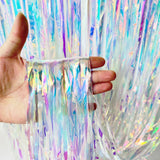 Bulk 2 Pcs Clear Iridescent Foil Fringe Backdrop Curtains Door Streamers for Wedding New Year Bachelorette Birthday Party Decoration Wholesale