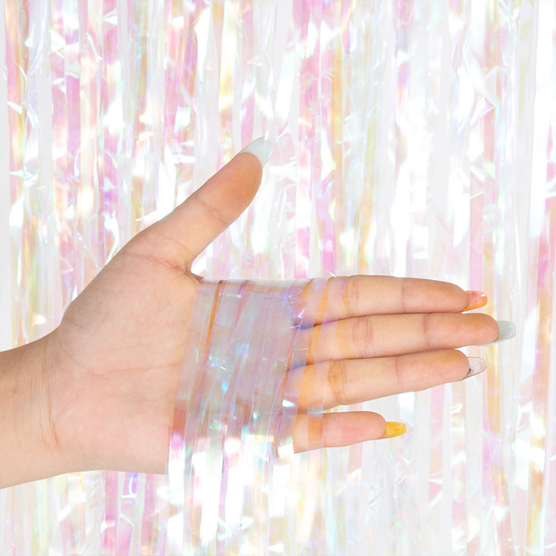 Bulk 2 Pcs Clear Iridescent Foil Fringe Backdrop Curtains Door Streamers for Wedding New Year Bachelorette Birthday Party Decoration Wholesale