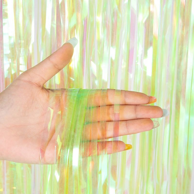 Bulk 2 Pcs Clear Iridescent Foil Fringe Backdrop Curtains Door Streamers for Wedding New Year Bachelorette Birthday Party Decoration Wholesale