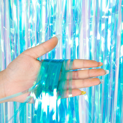 Bulk 2 Pcs Clear Iridescent Foil Fringe Backdrop Curtains Door Streamers for Wedding New Year Bachelorette Birthday Party Decoration Wholesale