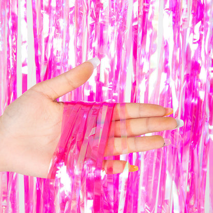 Bulk 2 Pcs Clear Iridescent Foil Fringe Backdrop Curtains Door Streamers for Wedding New Year Bachelorette Birthday Party Decoration Wholesale