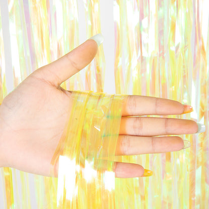 Bulk 2 Pcs Clear Iridescent Foil Fringe Backdrop Curtains Door Streamers for Wedding New Year Bachelorette Birthday Party Decoration Wholesale