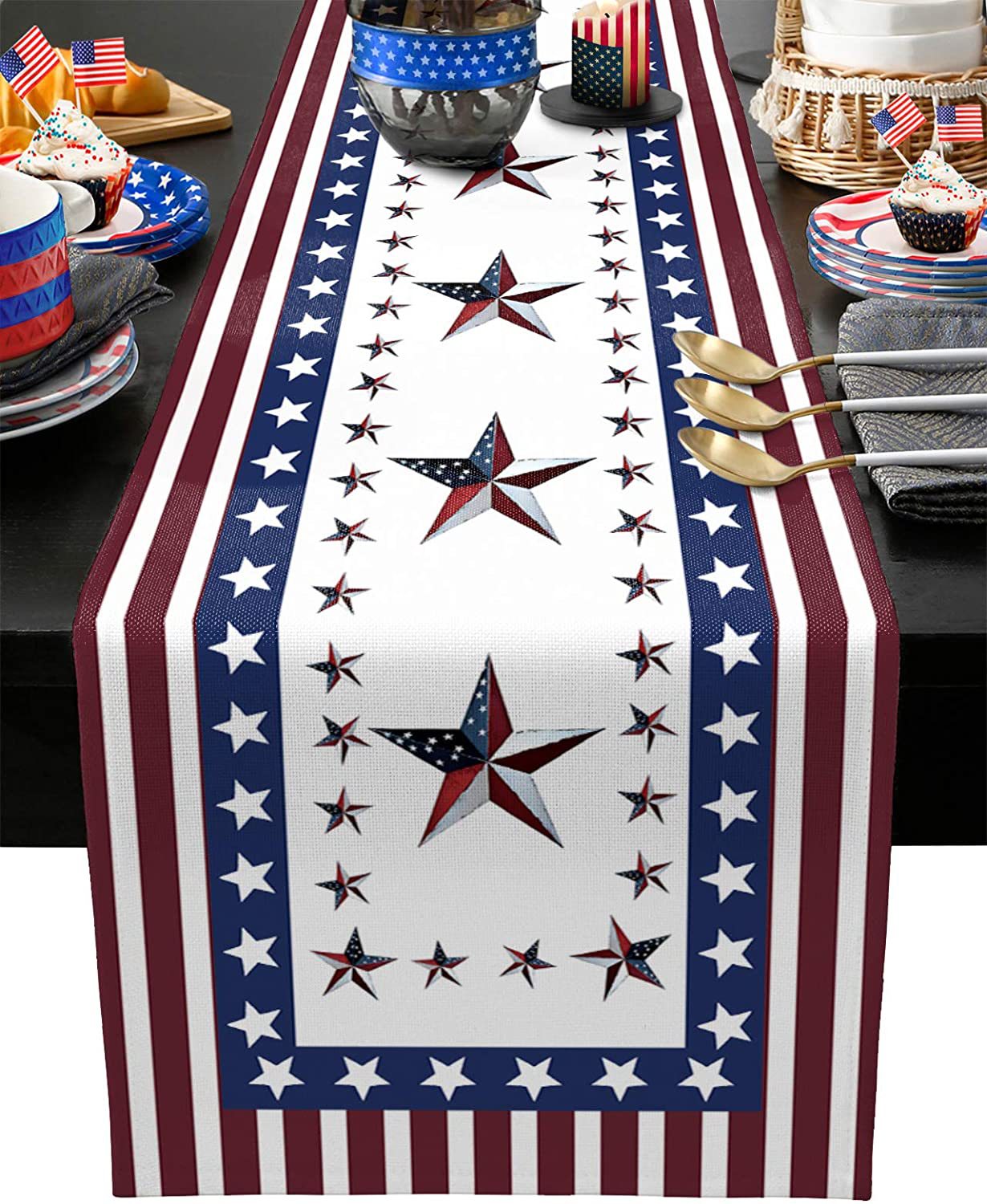 Bulk 2 Pcs Patriotic Independence Day Table Runners for Party Dining Kitchen Home Decor Wholesale