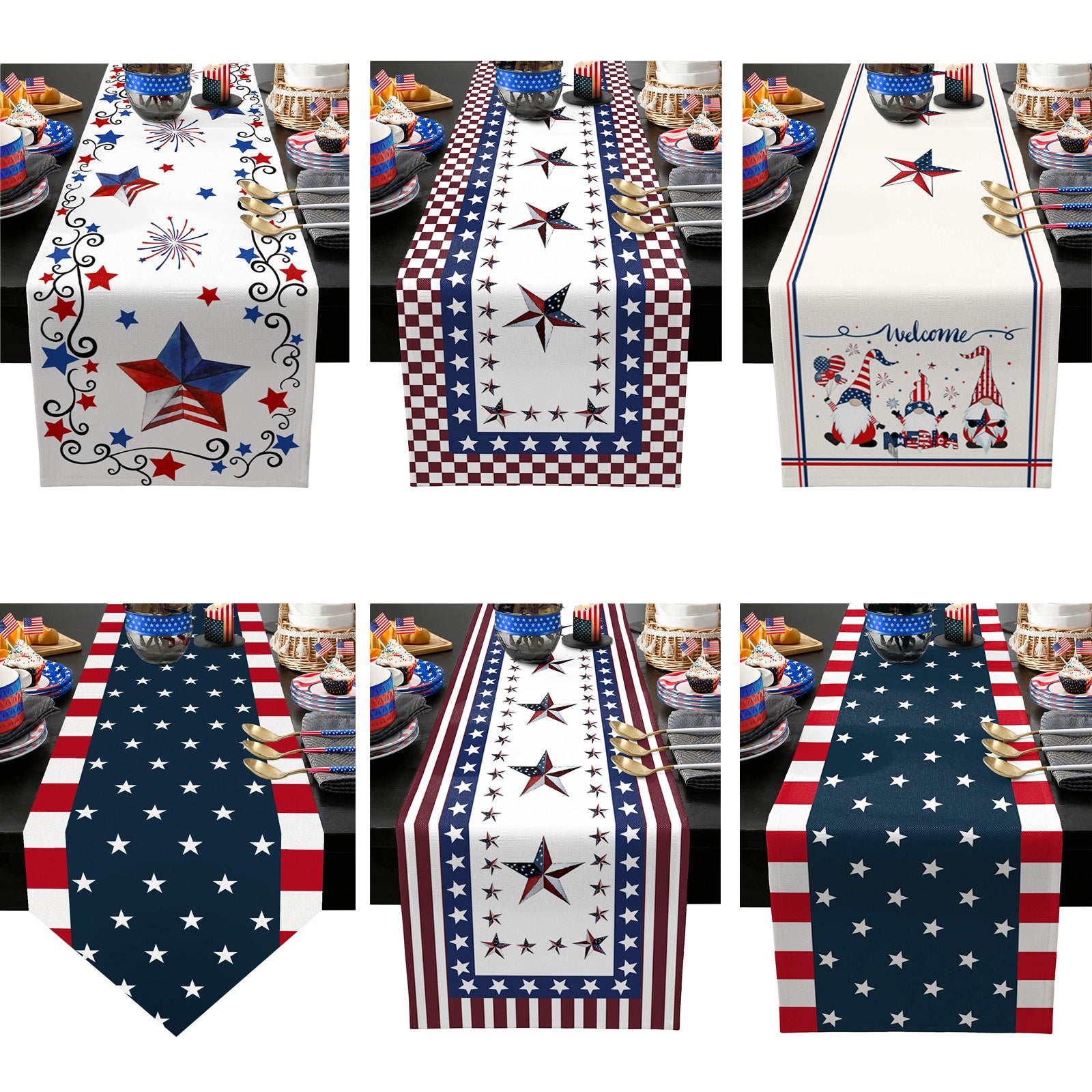 Bulk 2 Pcs Patriotic Independence Day Table Runners for Party Dining Kitchen Home Decor Wholesale