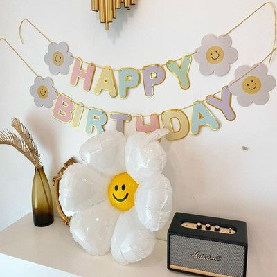 Bulk 2 Set Happy Birthday Banner with Daisy Flower for Birthday Party Baby Shower Party Supplies Wholesale