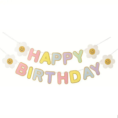 Bulk 2 Set Happy Birthday Banner with Daisy Flower for Birthday Party Baby Shower Party Supplies Wholesale