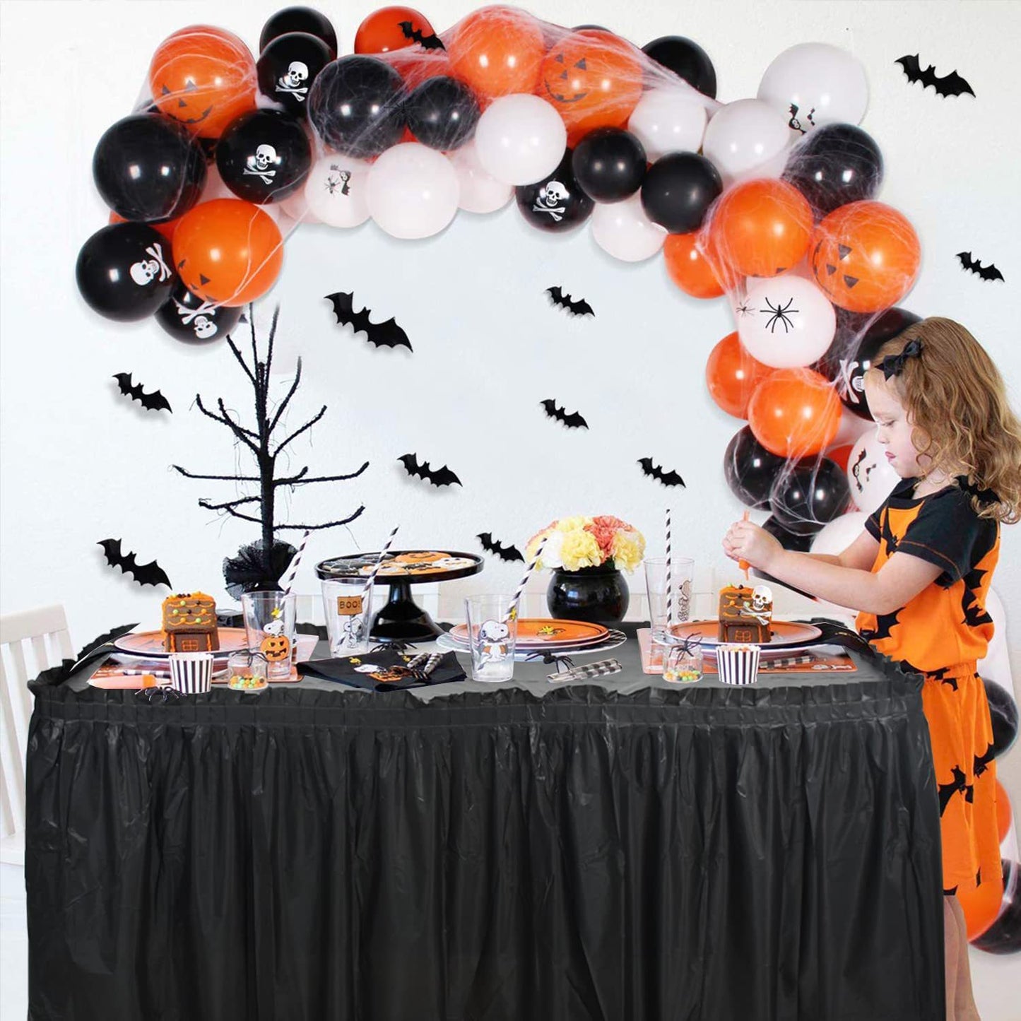 Bulk 2 Pack 54x108 Inch Tablecloth 169x29 Inch Disposable Table Skirt Set PEVA Waterproof Oil-Proof for Wedding Birthday Graduation Decor Wholesale