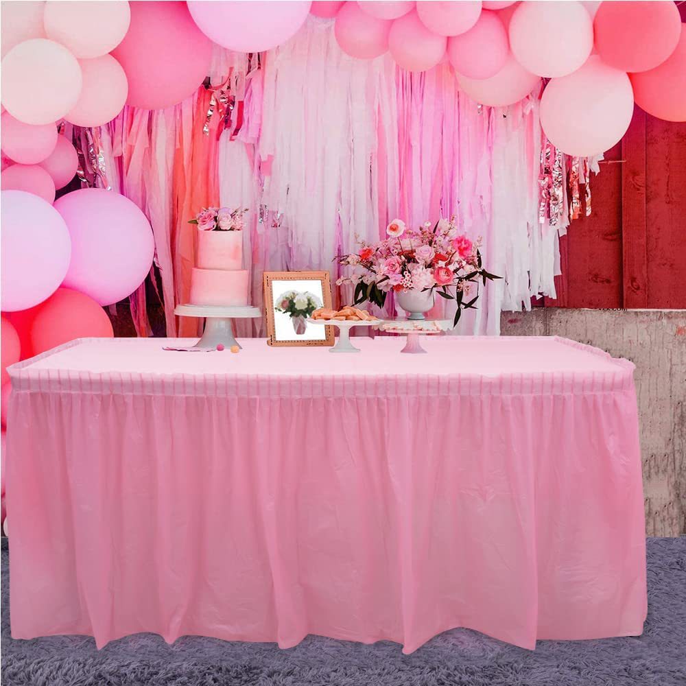 Bulk 2 Pack 54x108 Inch Tablecloth 169x29 Inch Disposable Table Skirt Set PEVA Waterproof Oil-Proof for Wedding Birthday Graduation Decor Wholesale