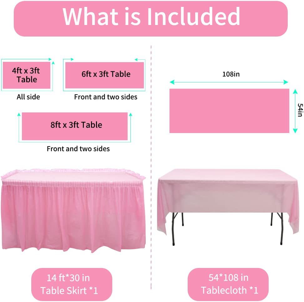 Bulk 2 Pack 54x108 Inch Tablecloth 169x29 Inch Disposable Table Skirt Set PEVA Waterproof Oil-Proof for Wedding Birthday Graduation Decor Wholesale