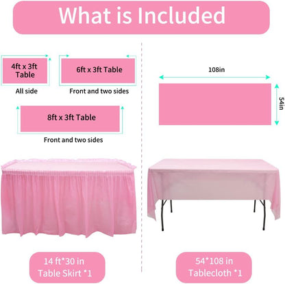 Bulk 2 Pack 54x108 Inch Tablecloth 169x29 Inch Disposable Table Skirt Set PEVA Waterproof Oil-Proof for Wedding Birthday Graduation Decor Wholesale