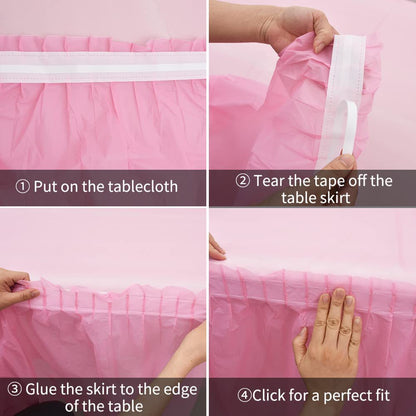 Bulk 2 Pack 54x108 Inch Tablecloth 169x29 Inch Disposable Table Skirt Set PEVA Waterproof Oil-Proof for Wedding Birthday Graduation Decor Wholesale