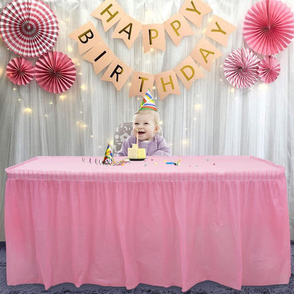 Bulk 2 Pack 54x108 Inch Tablecloth 169x29 Inch Disposable Table Skirt Set PEVA Waterproof Oil-Proof for Wedding Birthday Graduation Decor Wholesale