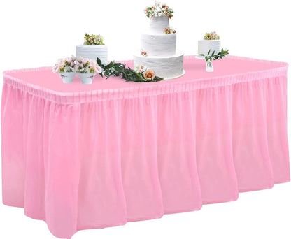 Bulk 2 Pack 54x108 Inch Tablecloth 169x29 Inch Disposable Table Skirt Set PEVA Waterproof Oil-Proof for Wedding Birthday Graduation Decor Wholesale