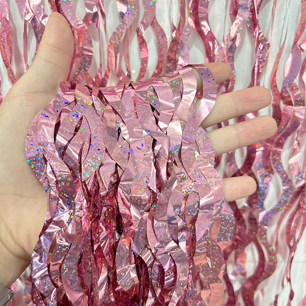 Bulk 2pcs Laser Wavy Metallic Foil Fringe Backdrop Curtains Door Streamers for Wedding New Year Bachelorette Birthday Disco Party Decoration Wholesale