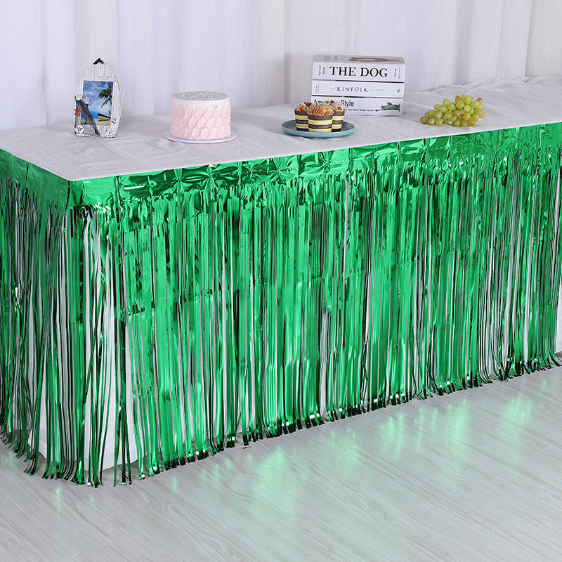 Bulk 2pcs Metallic Foil Fringe Tinsel Table Skirt Table Streamer for Wedding Birthday Parade Floats Christmas Party Decoration Wholesale