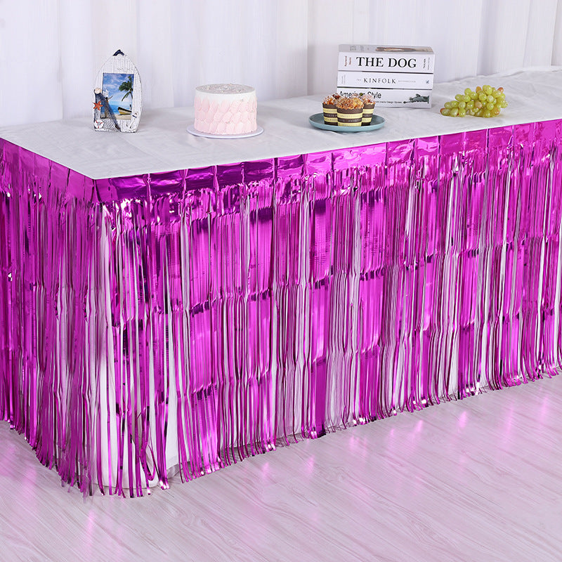Bulk 2pcs Metallic Foil Fringe Tinsel Table Skirt Table Streamer for Wedding Birthday Parade Floats Christmas Party Decoration Wholesale
