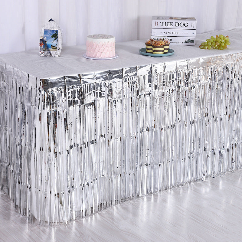 Bulk 2pcs Metallic Foil Fringe Tinsel Table Skirt Table Streamer for Wedding Birthday Parade Floats Christmas Party Decoration Wholesale