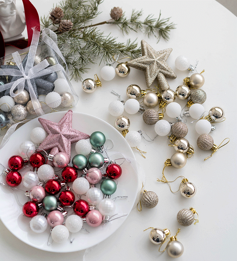 30 Pcs Christmas Ball Ornaments Set with Glitter Star Treetop Hanging Decorations