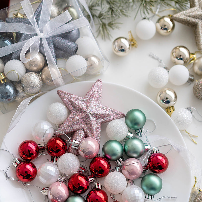 30 Pcs Christmas Ball Ornaments Set with Glitter Star Treetop Hanging Decorations