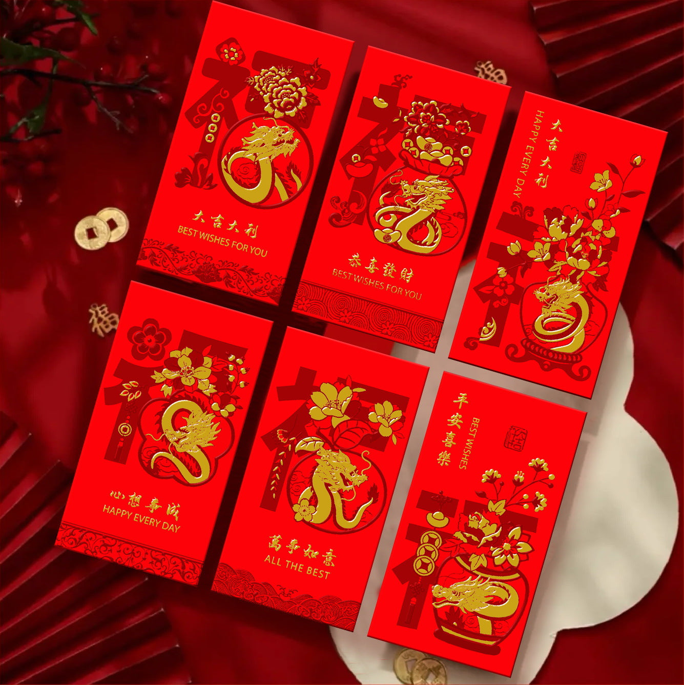 Bulk 30 Pack Year of the Dragon Red Envelopes Creative Red Packets for Chinese New Year Spring Festival Wedding Birthday Lucky Money Gift Wholesale