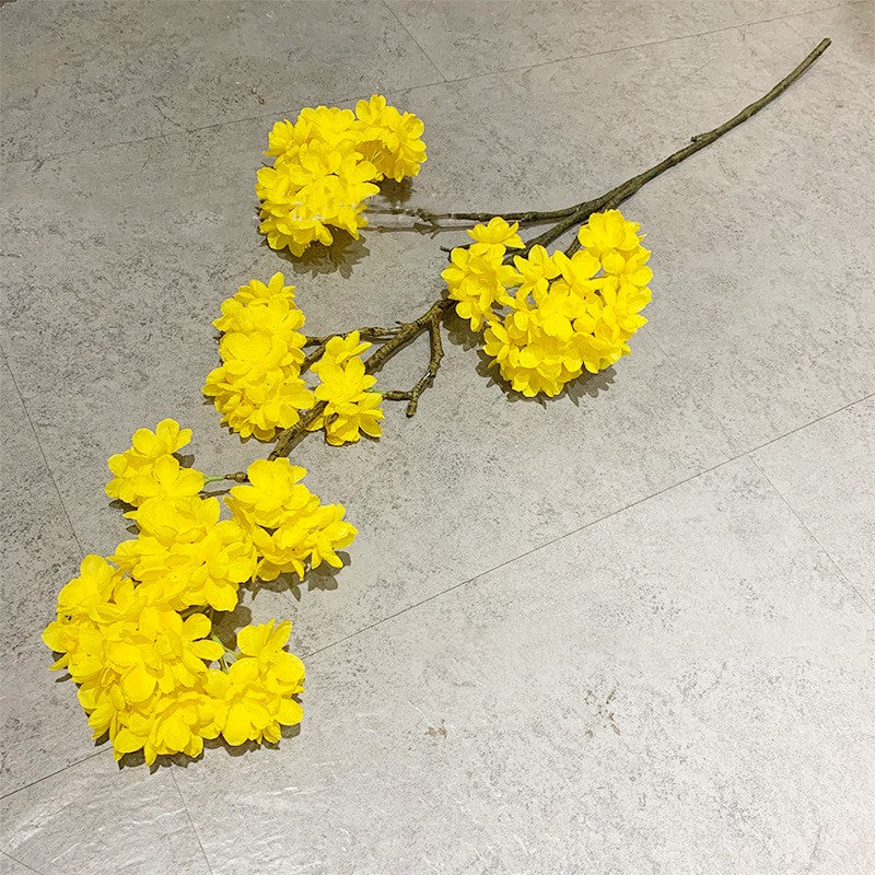 4 Pcs 38 Inch Yellow Silk Faux Cherry Blossom Branches Artificial Flowers