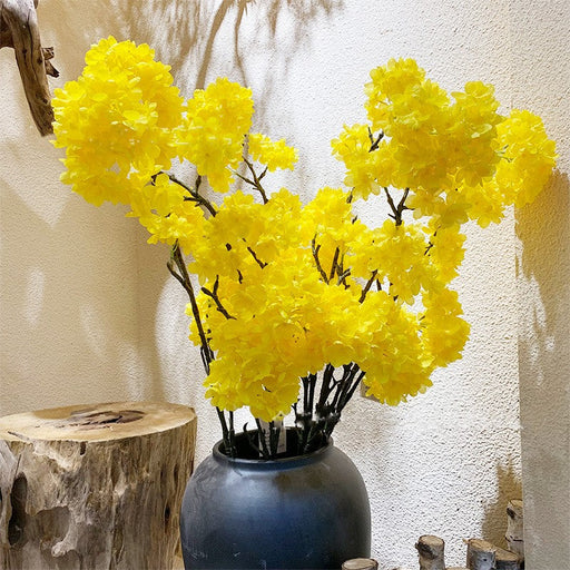 4 Pcs 38 Inch Yellow Silk Faux Cherry Blossom Branches Artificial Flowers
