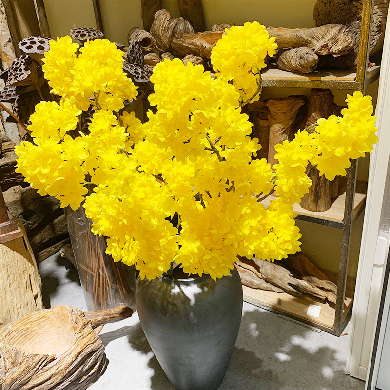 4 Pcs 38 Inch Yellow Silk Faux Cherry Blossom Branches Artificial Flowers