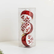 3 Pcs Glitter Christmas Ball Ornaments with Snowflake Letters Hanging Decorations