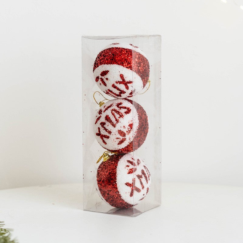3 Pcs Glitter Christmas Ball Ornaments with Snowflake Letters Hanging Decorations