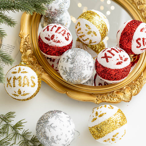3 Pcs Glitter Christmas Ball Ornaments with Snowflake Letters Hanging Decorations