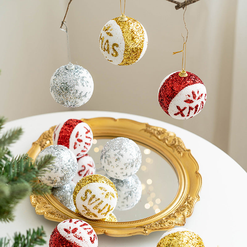 3 Pcs Glitter Christmas Ball Ornaments with Snowflake Letters Hanging Decorations