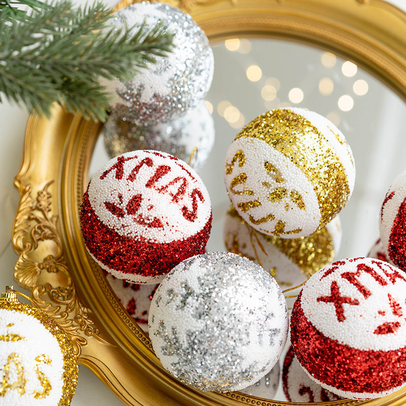 3 Pcs Glitter Christmas Ball Ornaments with Snowflake Letters Hanging Decorations