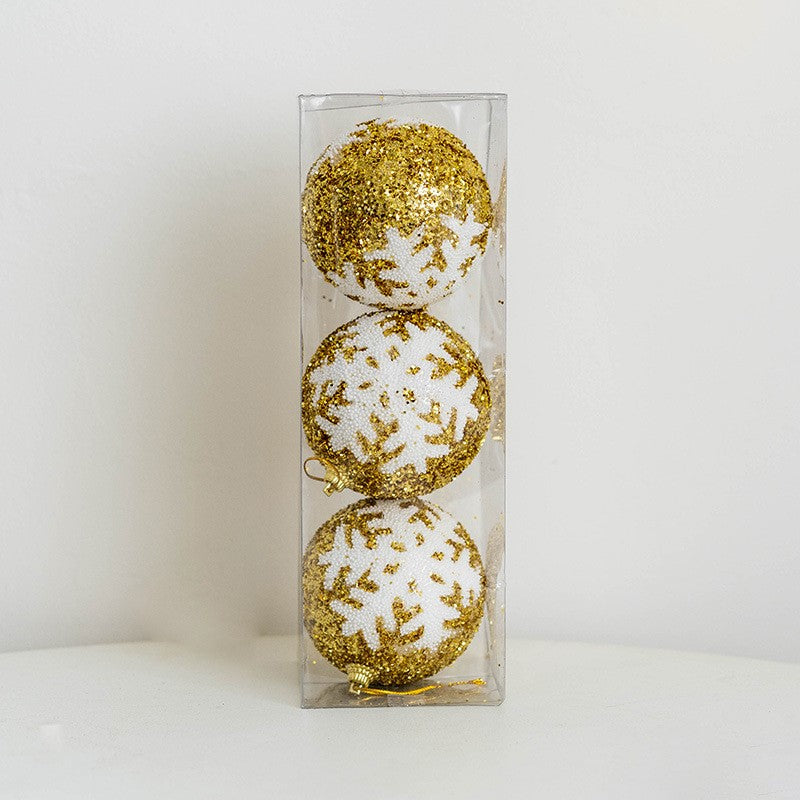 3 Pcs Glitter Christmas Ball Ornaments with Snowflake Letters Hanging Decorations