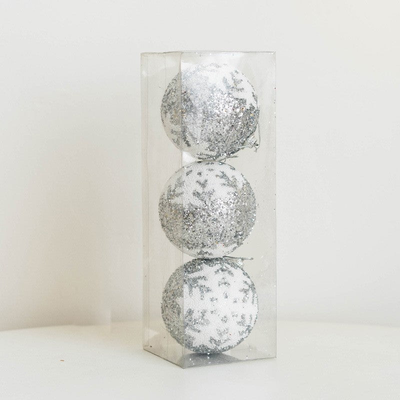 3 Pcs Glitter Christmas Ball Ornaments with Snowflake Letters Hanging Decorations