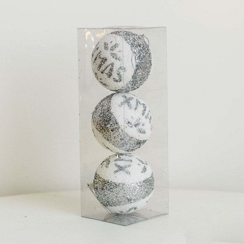 3 Pcs Glitter Christmas Ball Ornaments with Snowflake Letters Hanging Decorations