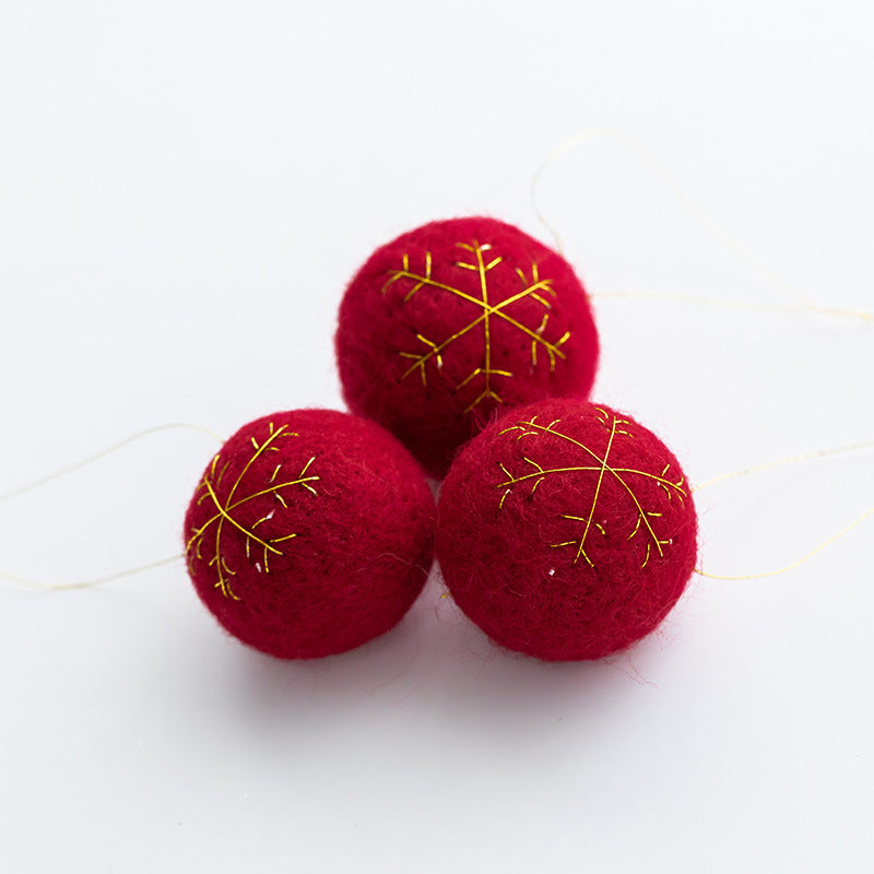3 Pcs Wool Felt Christmas Ball Pom Hanging Ornaments Bulk Pack