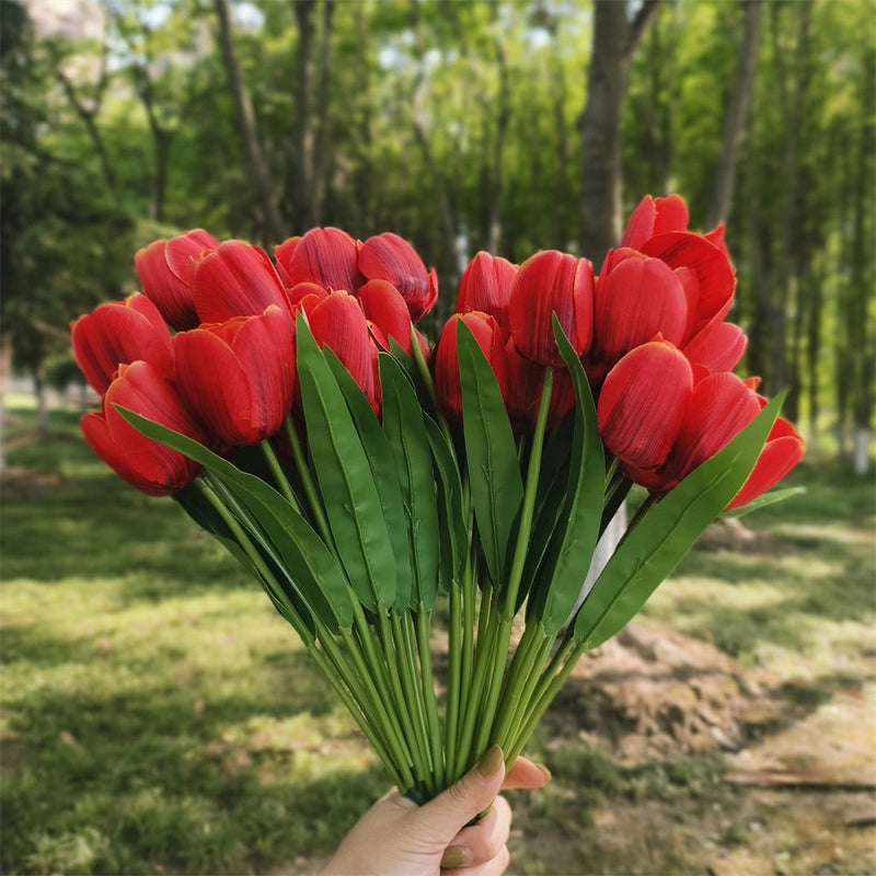 17 Inch Tulip Bush 6 Stems UV Resistant Artificial Flowers for Outdoors