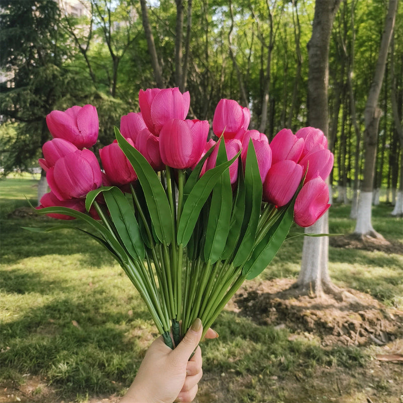 17 Inch Tulip Bush 6 Stems UV Resistant Artificial Flowers for Outdoors