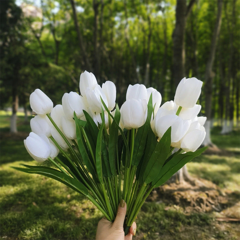 17 Inch Tulip Bush 6 Stems UV Resistant Artificial Flowers for Outdoors
