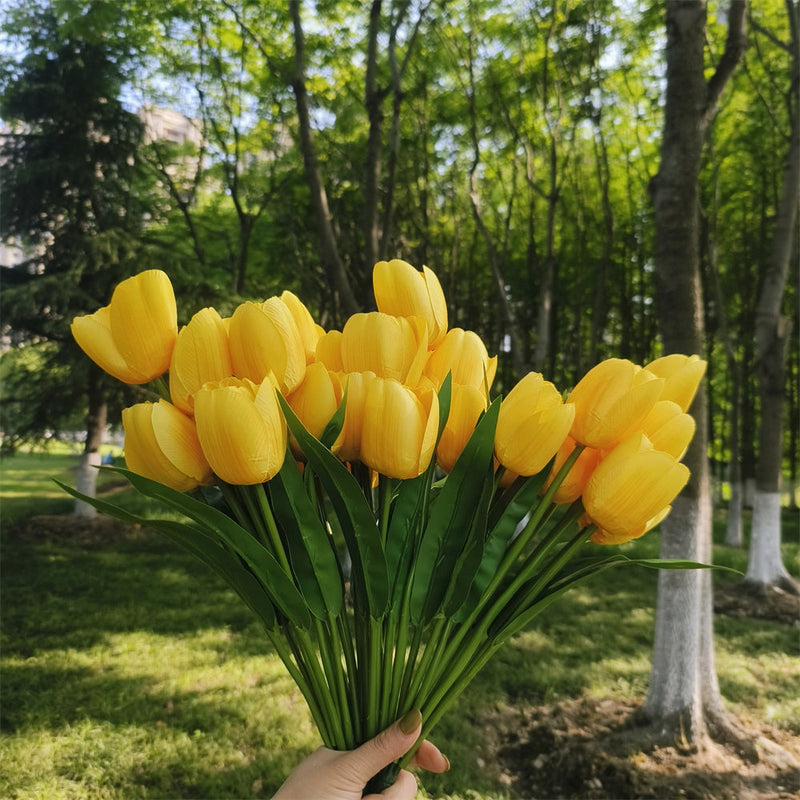 17 Inch Tulip Bush 6 Stems UV Resistant Artificial Flowers for Outdoors