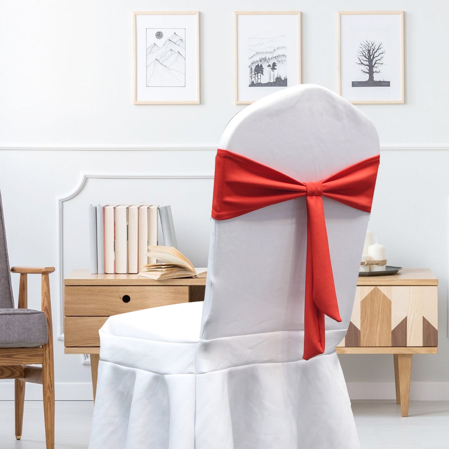 Bulk 12 PCS Elastic Bow Polyester Chair Sashes Wedding Banquet Party Event Decoration Wholesale