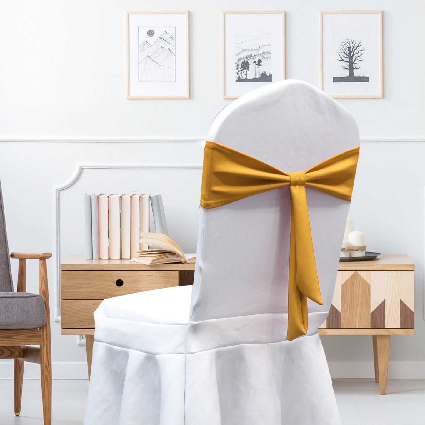 Bulk 12 PCS Elastic Bow Polyester Chair Sashes Wedding Banquet Party Event Decoration Wholesale