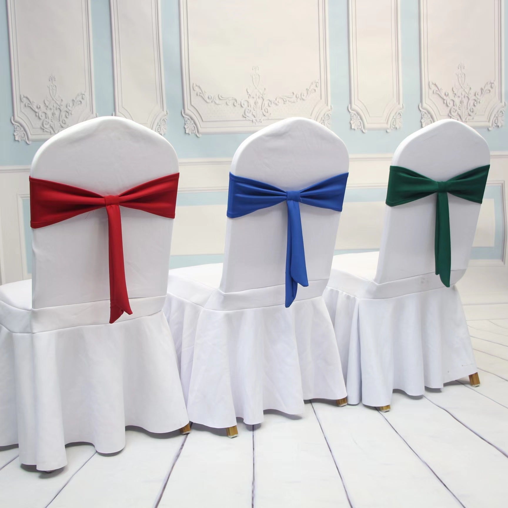 Bulk 50 PCS Elastic Bow Polyester Chair Sashes Wedding Banquet Party Event Decoration Wholesale