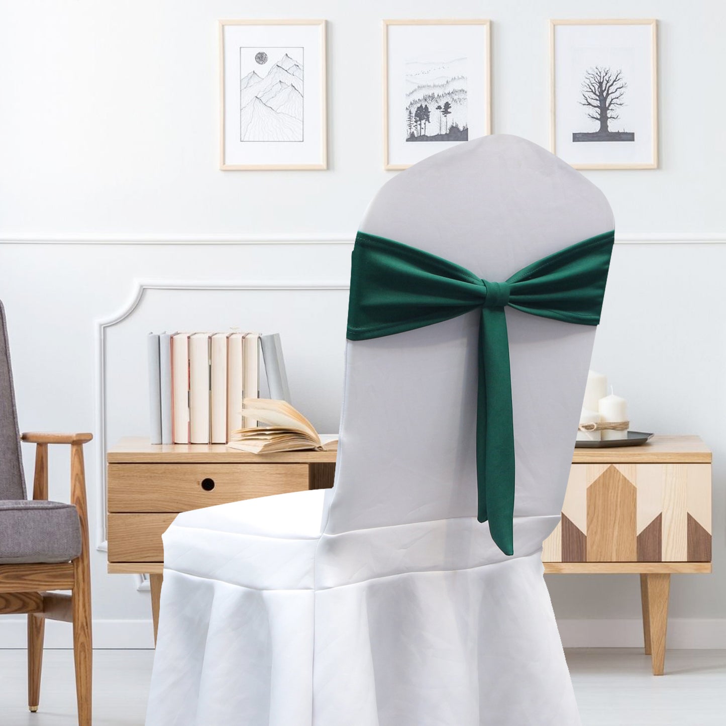 Bulk 12 PCS Elastic Bow Polyester Chair Sashes Wedding Banquet Party Event Decoration Wholesale