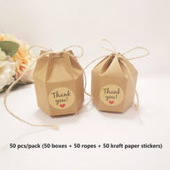 Bulk 50 Pack Gift Boxes Hexagon Kraft Package Box with Wrap Gift for Wedding Birthday Party Candy Chocolate Packing Wholesale